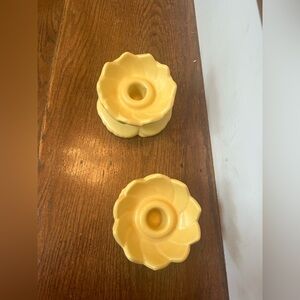 VINTAGE Yellow Ceramic Flower Candle Holders